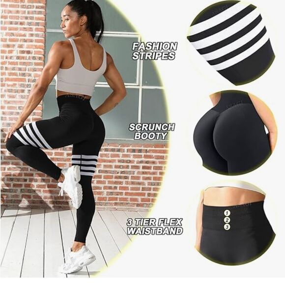 Amazon Women's Scrunch Butt Athletic Leggings with High Waist and Stripes Size M - Picture 1 of 11